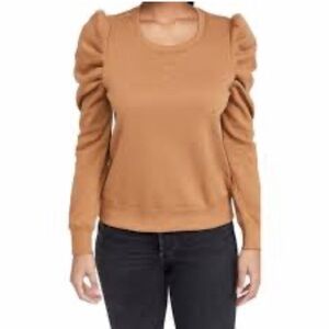 Rebecca Minkoff Puffed Sleeve Camel Crew Neck Cotton Sweater sz XS